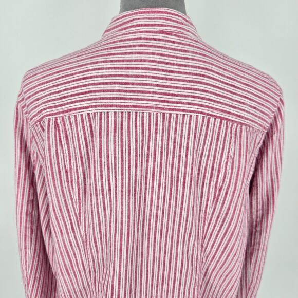 Chicos Jacket 3 Womens XL Linen Blend Reversible Pink White Stripe Snaps Beach - Picture 10 of 16